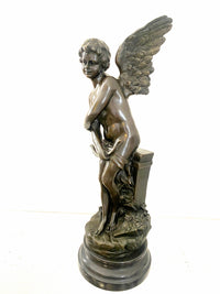 Amor Engel Skulptur Bronzefigur signiert Moreau auf Marmorsockel