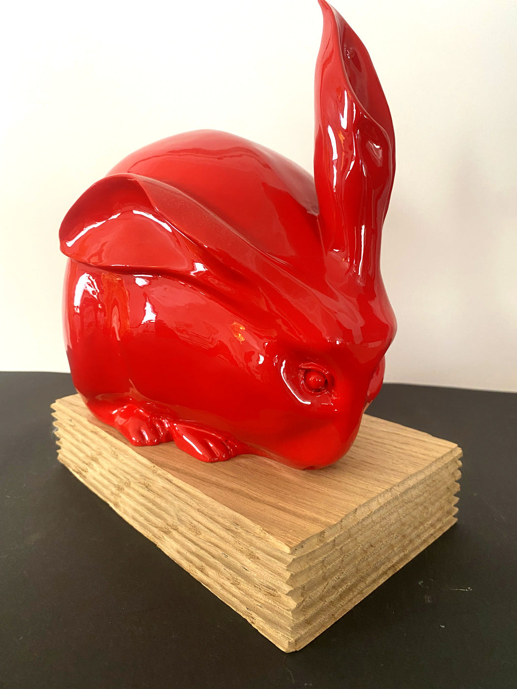 Animal figure-bronze figure-bronze rabbit on oak base with artist signature (copy)