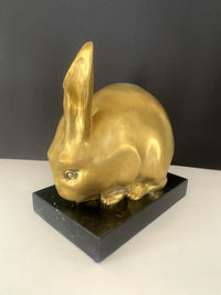 Animal figure-bronze figure-bronze rabbit on oak base with artist signature (copy) (copy)