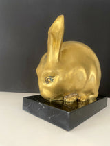 Animal figure-bronze figure-bronze rabbit on oak base with artist signature (copy) (copy)