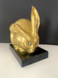 Animal figure-bronze figure-bronze rabbit on oak base with artist signature (copy) (copy)