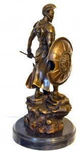 Mythology Death Dealer Bronze Figure with Axe and Shield on Marble Base