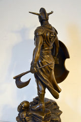 Mythology Death Dealer Bronze Figure with Axe and Shield on Marble Base