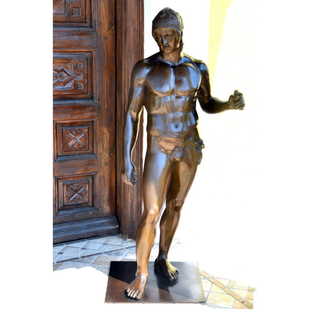 Grande figurine en bronze guerrier mythologie grecque sur plaque de bronze 30 kg