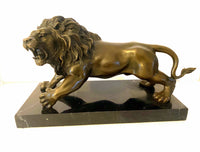 Animal bronze - lion on marble base with artist signature