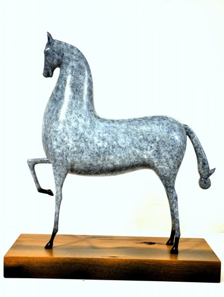 Bronze horse on wooden base in greenish-blue patina finished as a cast Elie Nadelman