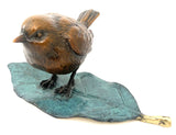 Bronze figure animal sculpture garden figure bronze bird on leaf with artist signature