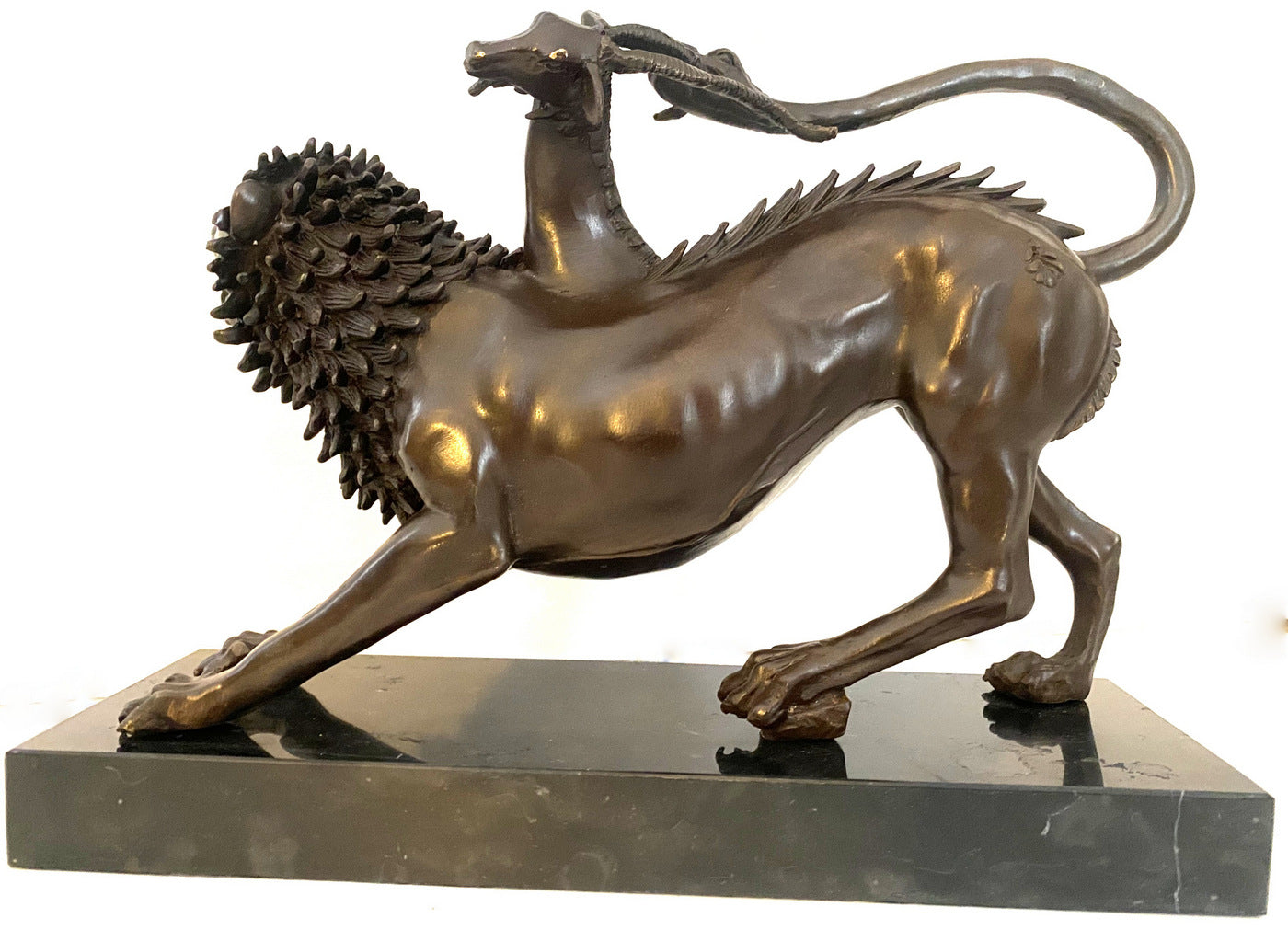 Bronze figure - Chimera of Arezzo - in bronze on marble base