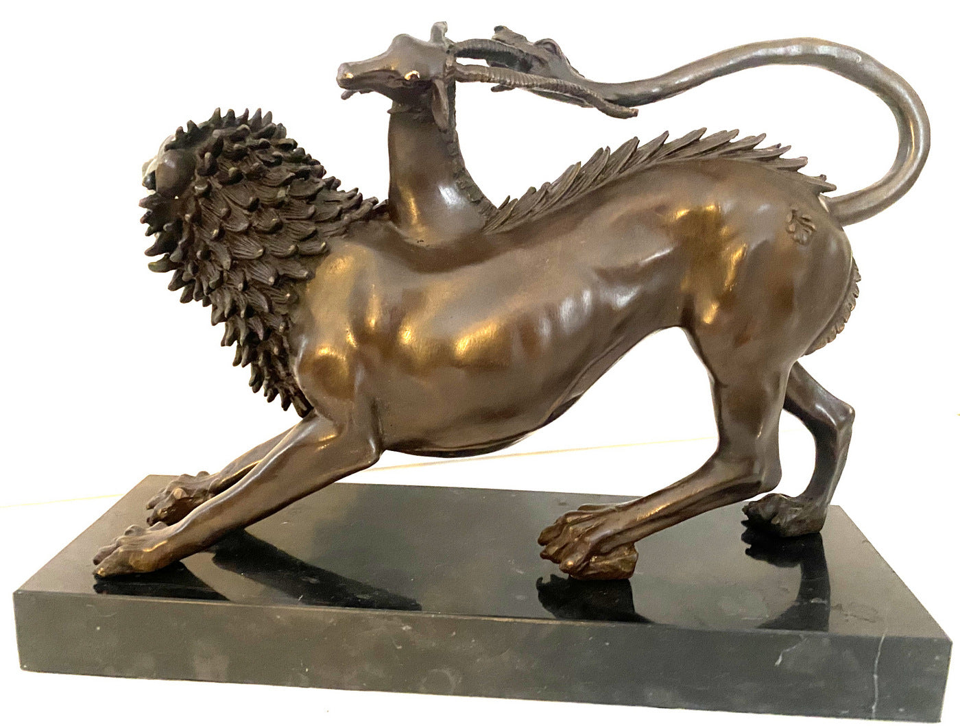 Bronze figure - Chimera of Arezzo - in bronze on marble base