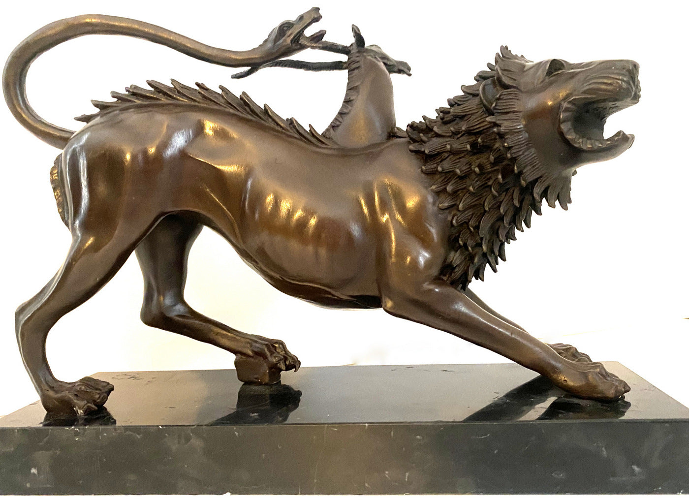 Bronze figure - Chimera of Arezzo - in bronze on marble base