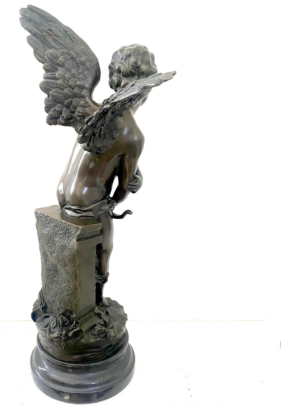 Amor Angel Sculpture Bronze Figure Signed Moreau on Marble Base