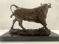 Bronze bull on marble base with artist signature classic patinated