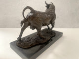 Bronze bull on marble base with artist signature classic patinated