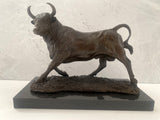 Bronze bull on marble base with artist signature classic patinated