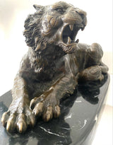 Bronze Tiger Skulptur signiert A.L.Barye auf Marmorsockel