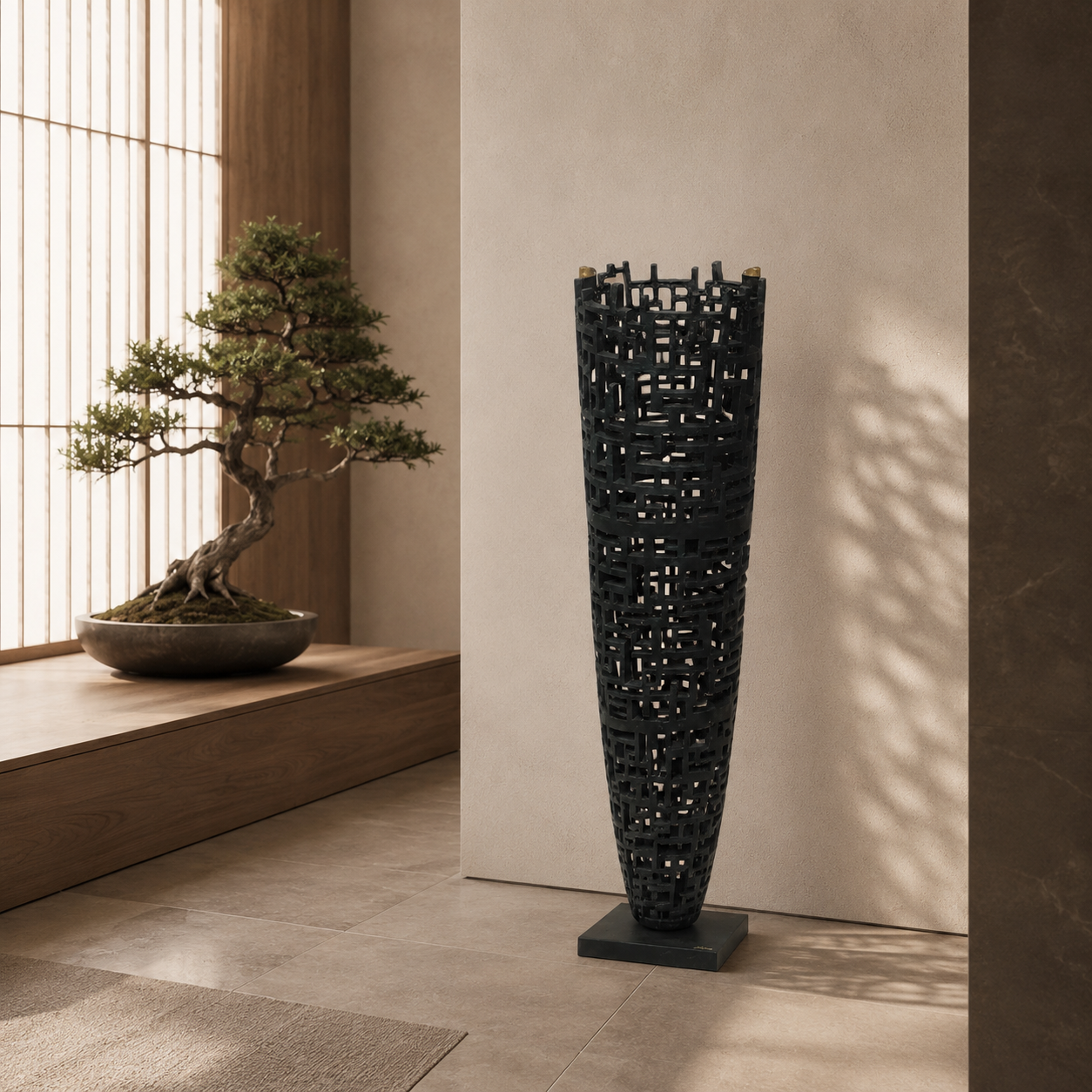 Art contemporain - Sculpture abstraite en bronze aux formes géométriques signée