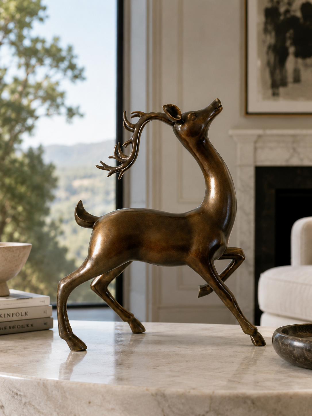 Bronze Hirsch – Hirsch Skulptur als Bronzefigur mit Milo-Signatur