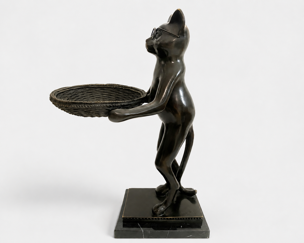 Animal ludique bronze couché chat en bronze lisant un livre serre-livres 3 kg