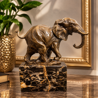 Elefant Figur aus Bronze – Bronzeskulptur auf Marmorsockel signiert Milo