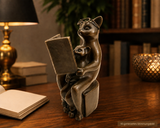 Animal ludique bronze couché chat en bronze lisant un livre serre-livres 3 kg