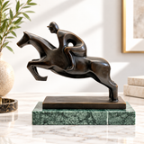 Pferd Figur aus Bronze – Jockey auf Pferd auf Marmorsockel