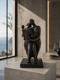 Moderne abstrakte Bronzeskulptur Familie signiert Milo auf Marmorsockel