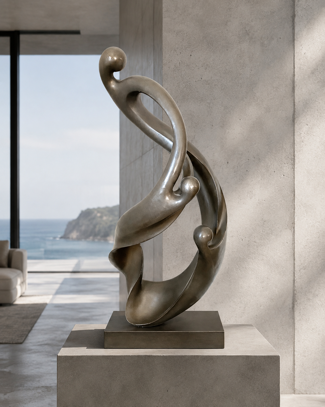 Abstrakte Bronze Skulptur – Stimmungsbild im modernen Wohnraum
