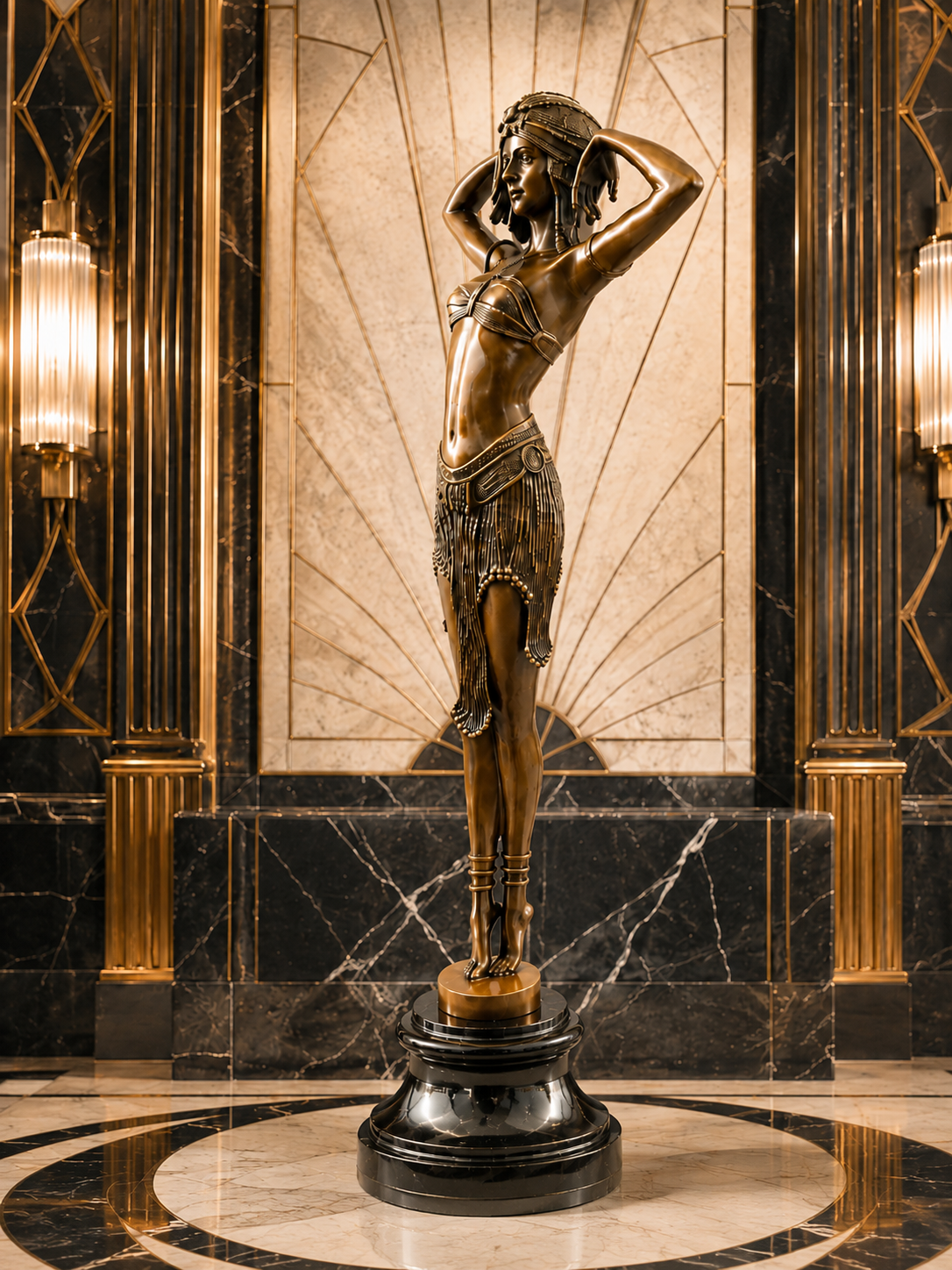 Bronzefigur Frau – Art Deco Tänzerin aus Bronze nach D. H. Chiparus Stimmungsbild