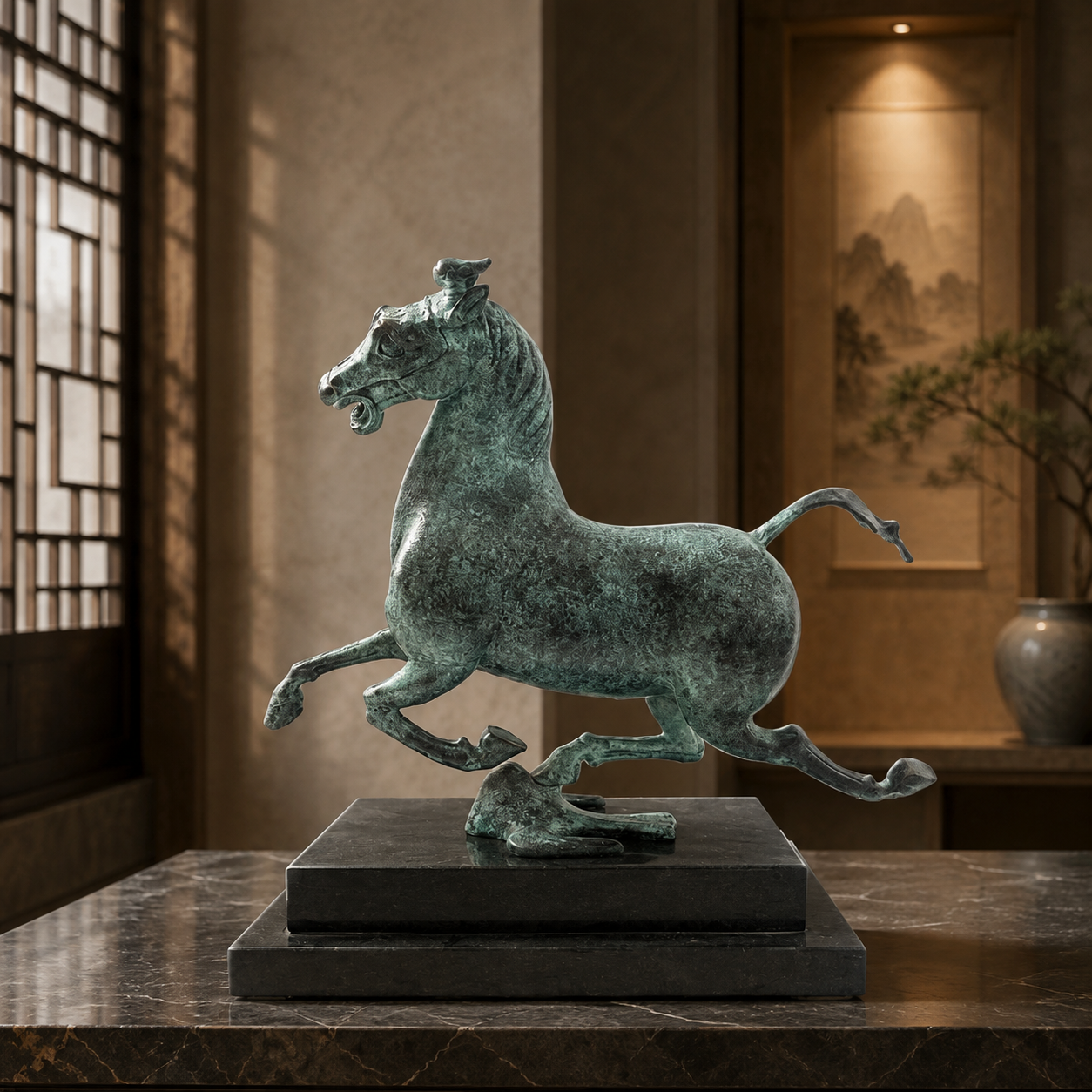 Pferd Figur aus Bronze – fliegendes Pferd von Gansu als Pferdeskulptur-Stimmungsbild