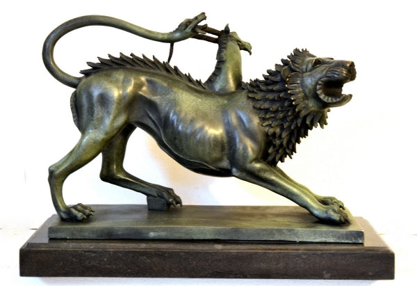 Bronzefigur - Chimäre von Arezzo - in  Bronze auf Marmorsockel