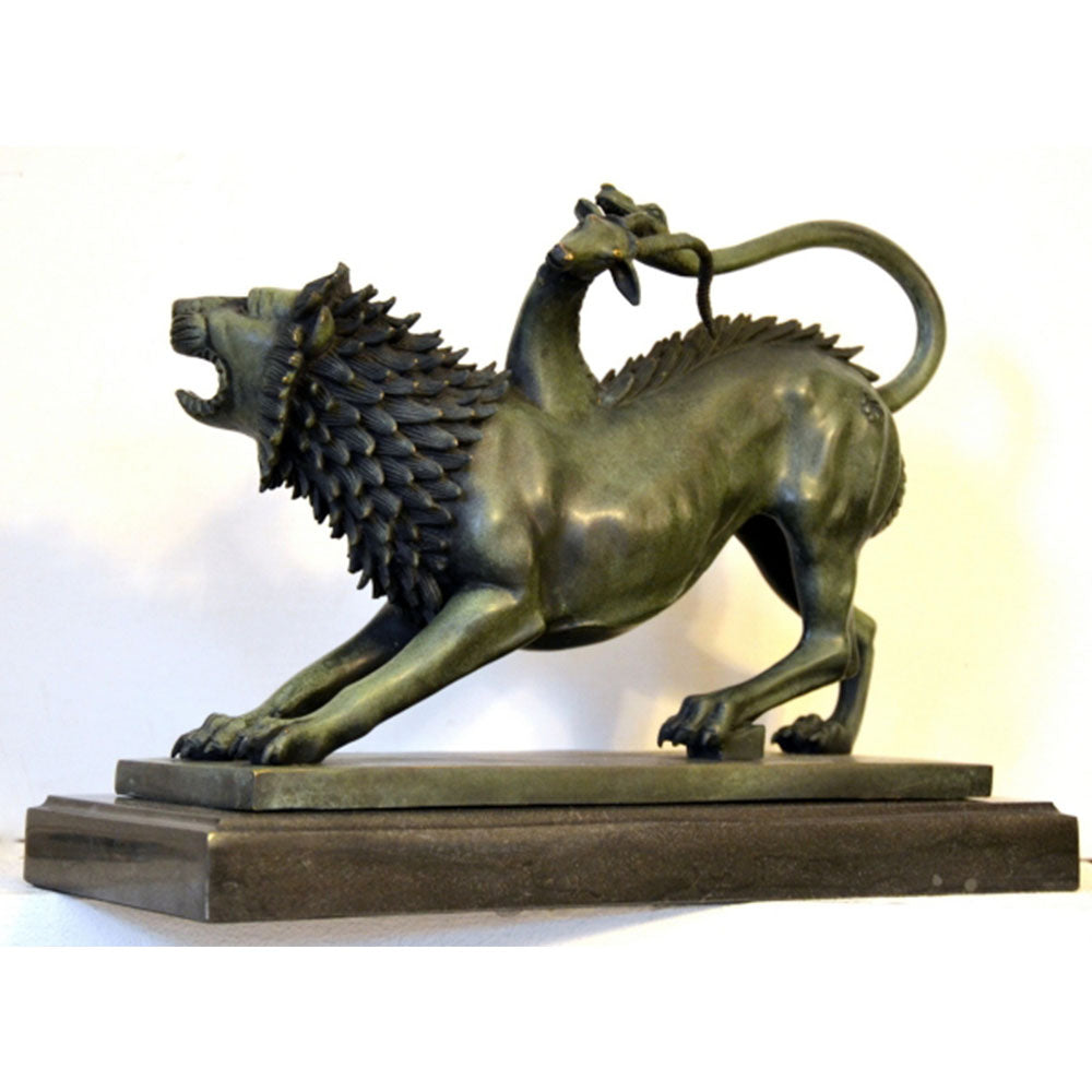 Bronze figure - Chimera of Arezzo - in bronze on marble base