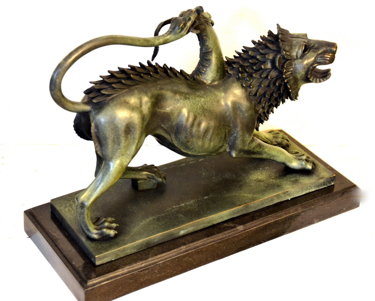 Bronze figure - Chimera of Arezzo - in bronze on marble base