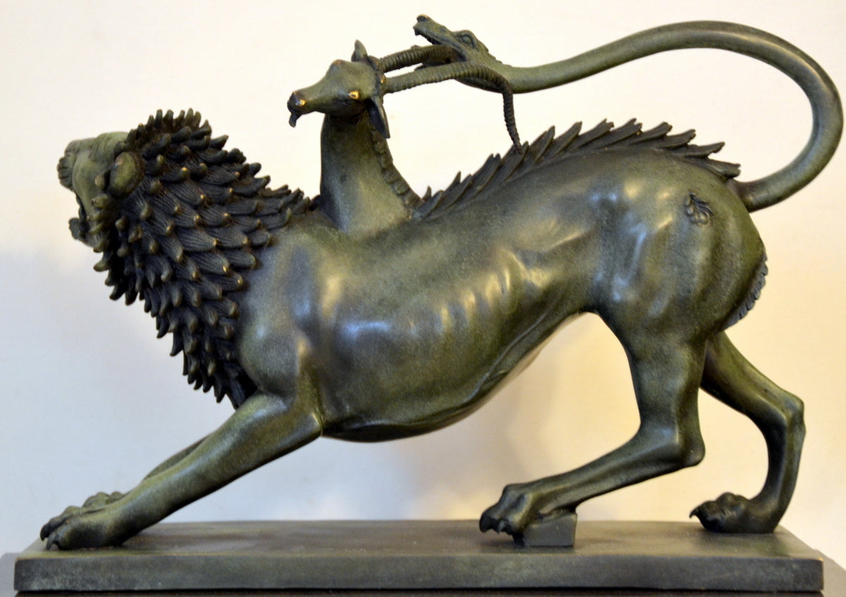 Bronze figure - Chimera of Arezzo - in bronze on marble base