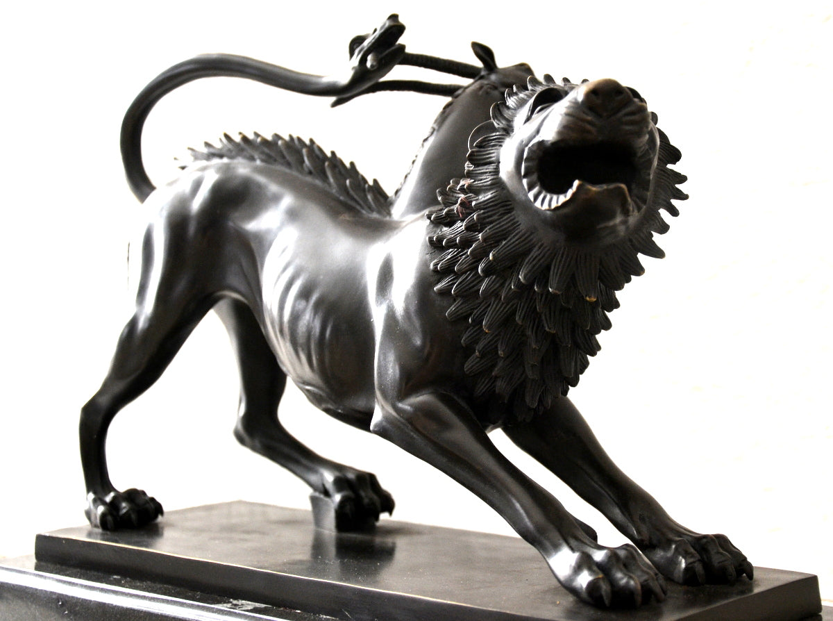 Bronze sculpture - Chimera of Arezzo - in bronze on marble base