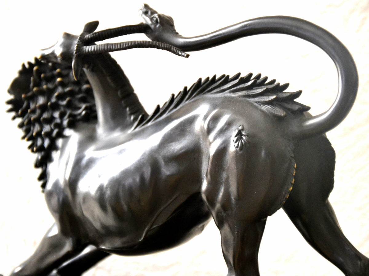 Bronze sculpture - Chimera of Arezzo - in bronze on marble base