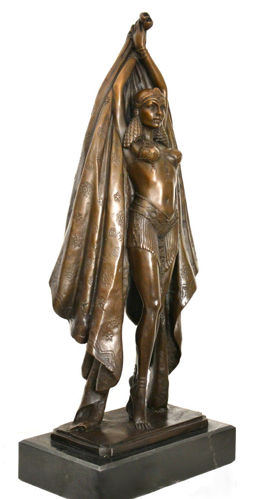 Bronzefigur Frau – Art Deco Bronze Tänzerin auf Marmorsockel nach D. H. Chiparus