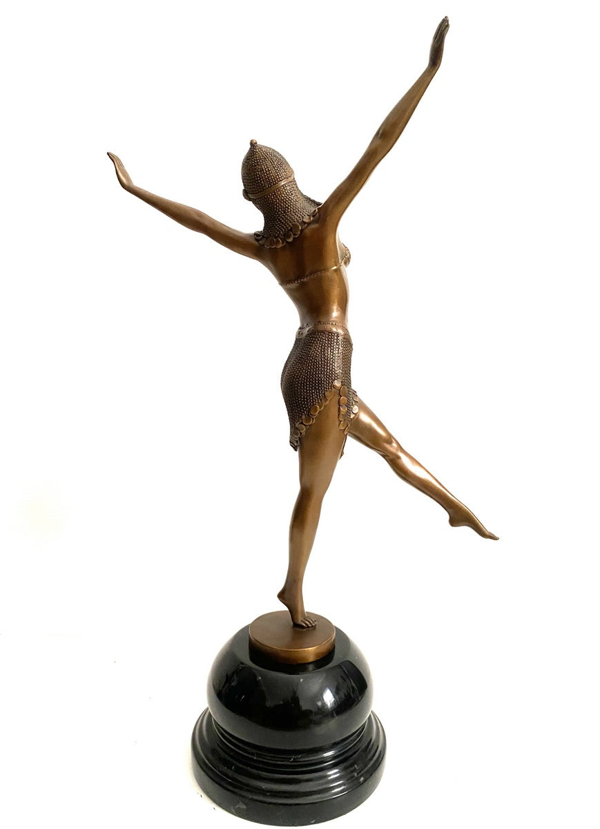 Bronze Ballerina Figur – seitliche Tanzpose mit erhobenen Armen auf Marmorsockel