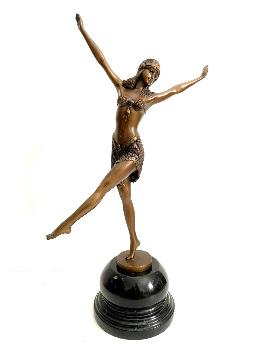 Art-Déco-Tänzerin aus Bronze – Palmyra Ballerina nach D. H. Chiparus auf Marmorsockel
