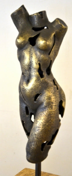 Bronze Nude - Female Bronze Torso on Marble Base with Artist Signature