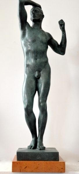 Bronze figure - The Age of Bronze - signed Rodin on marble base