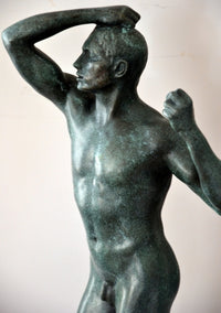 Bronze figure - The Age of Bronze - signed Rodin on marble base