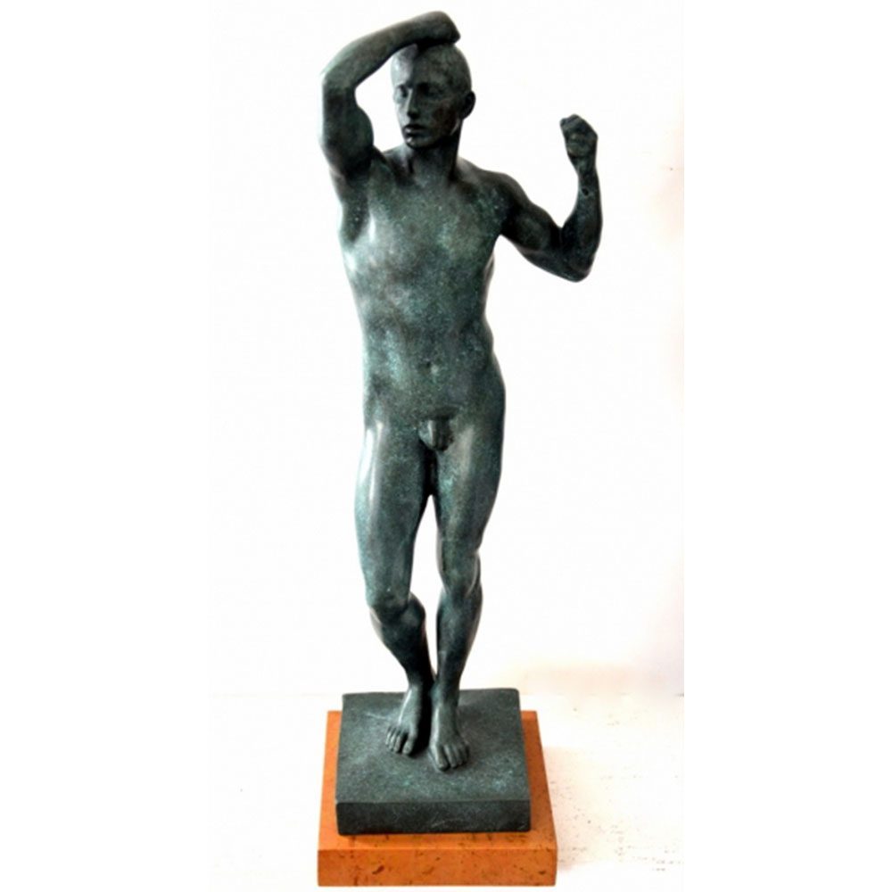 Bronzefigur - Das Eherne Zeitalter - signiert Rodin auf Marmorsockel