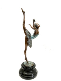Bronze Ballerina Figur – seitliche Gesamtansicht auf schwarzem Marmorsockel