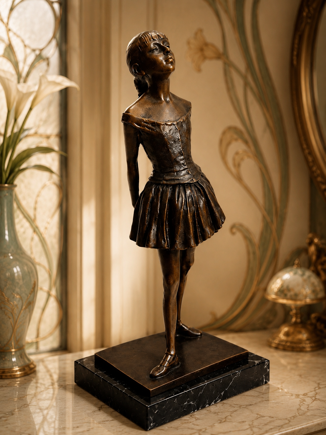 Bronze Tänzerin nach Degas im eleganten Jugendstil-Ambiente – dekoratives Stimmungsbild
