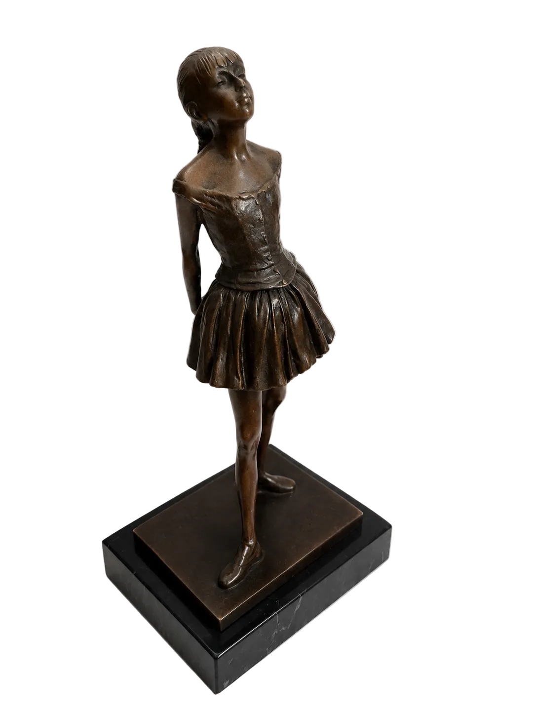 Bronzeskulptur Tänzerin in Anlehnung an Edgar Degas auf schwarzem Marmorsockel – Gesamtansicht