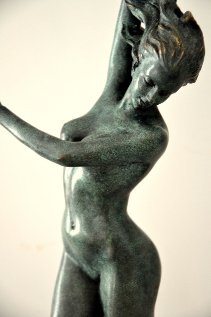 Art Nouveau nude bronze sculpture signed Frishmuth on marble base