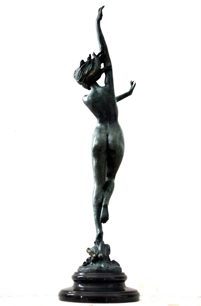 Art Nouveau nude bronze sculpture signed Frishmuth on marble base