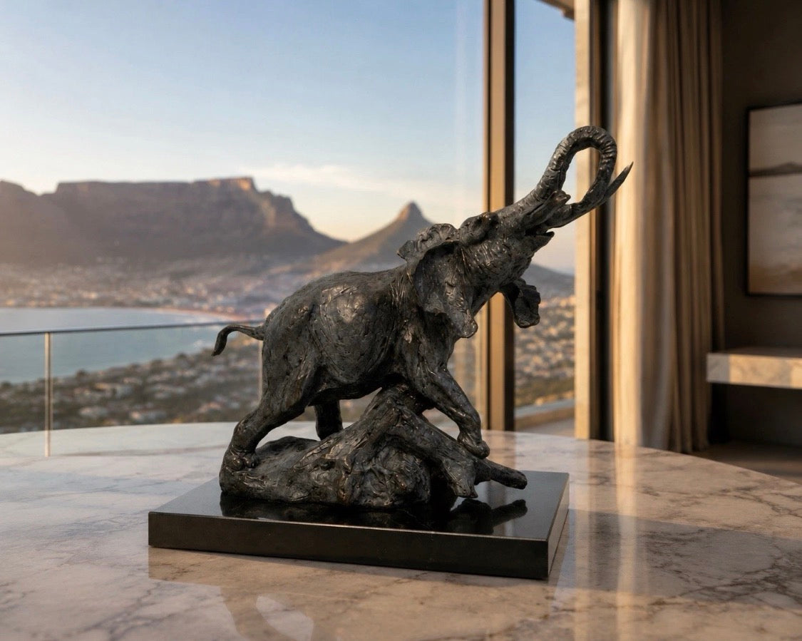 Elefant Figur aus Bronze – Bronzeskulptur nach Rembrandt Bugatti auf Marmorplatte