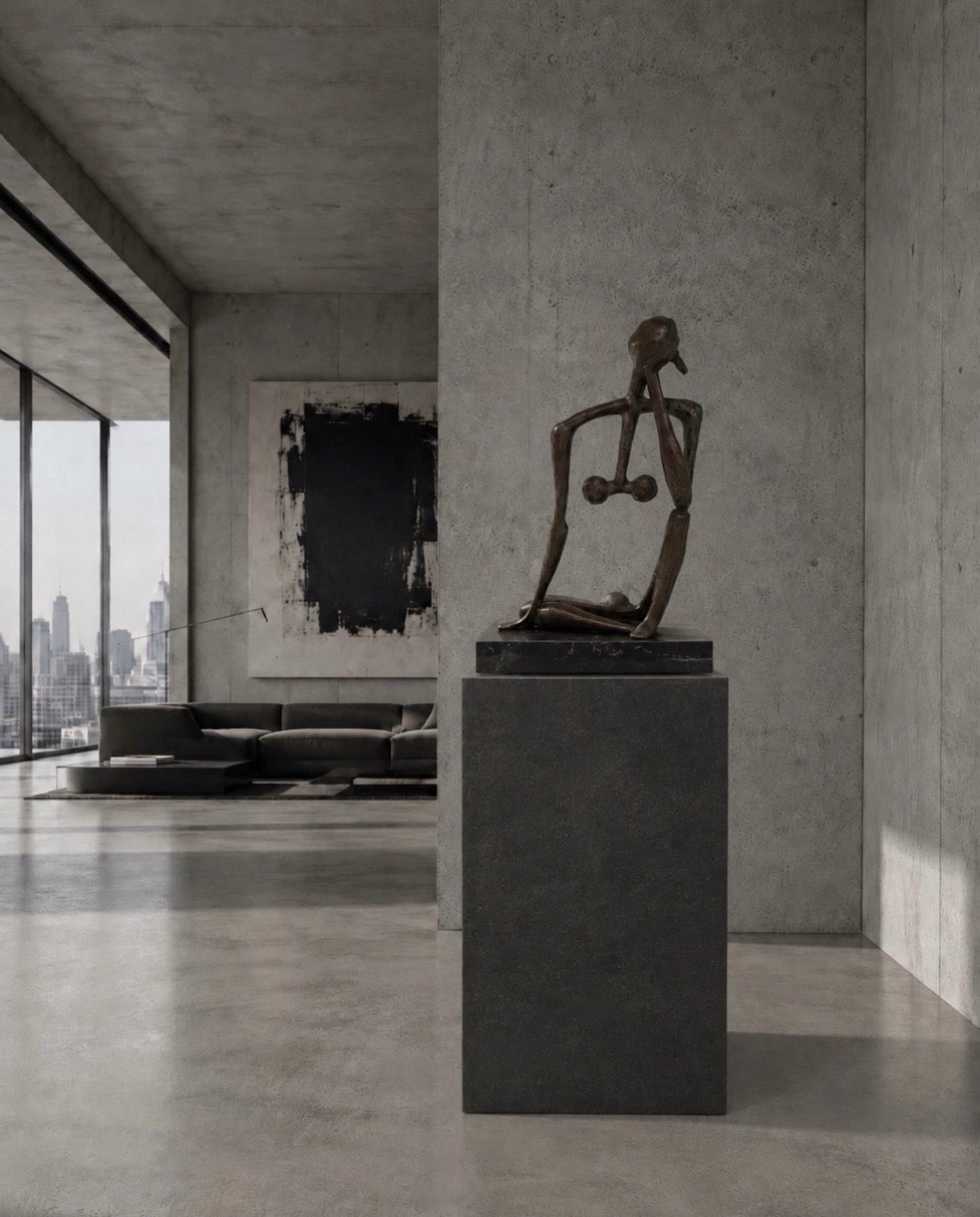 Bronzeskulptur Nachdenkende Frau – Moderne Skulptur signiert Milo auf Marmorsockel
