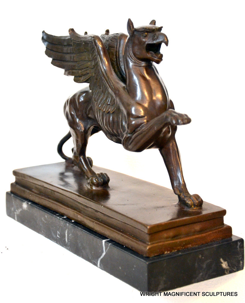 Figurine en bronze mythologique - Greif von Branitz sur socle en marbre